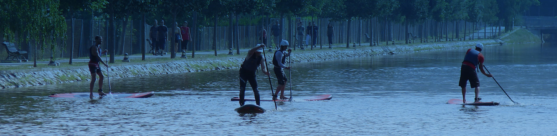 Personas de pie en las tavolas de surf